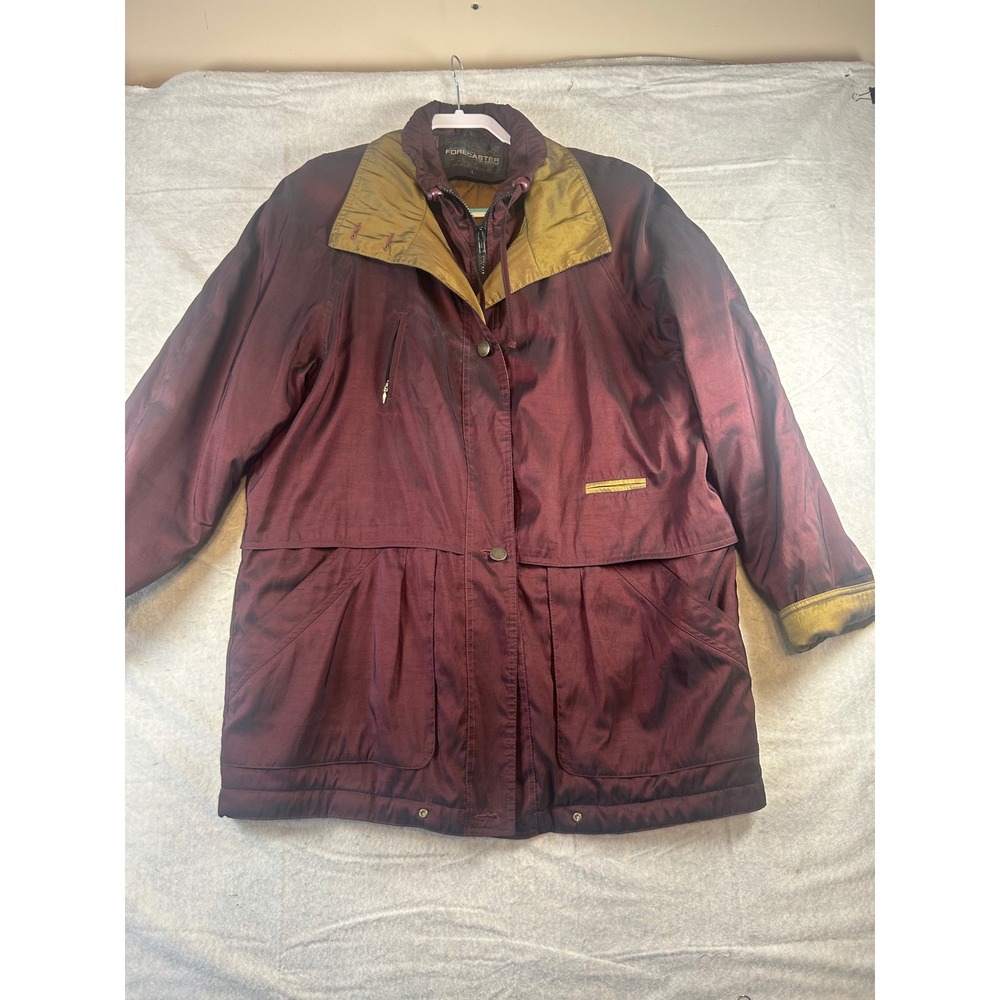 Forecaster of Boston Womens Burgundy Gold Colorblock Trench‎ Coat Jacket